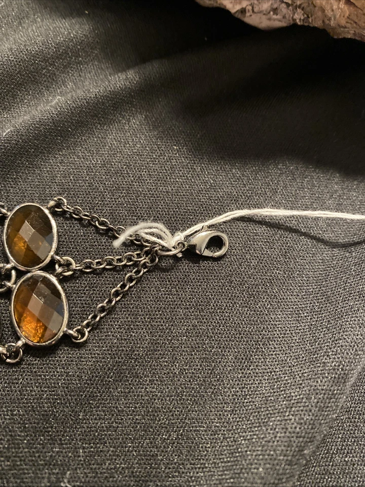 Lia Sophia Bracelet Double Strand of Faceted Amber Brown Gold Colors Adjustable - Image 4 of 4