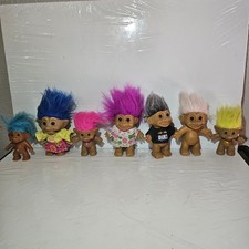Lot of 7 Troll Dolls 5" Colorful Hair Removable Clothes Fantasy Plastic