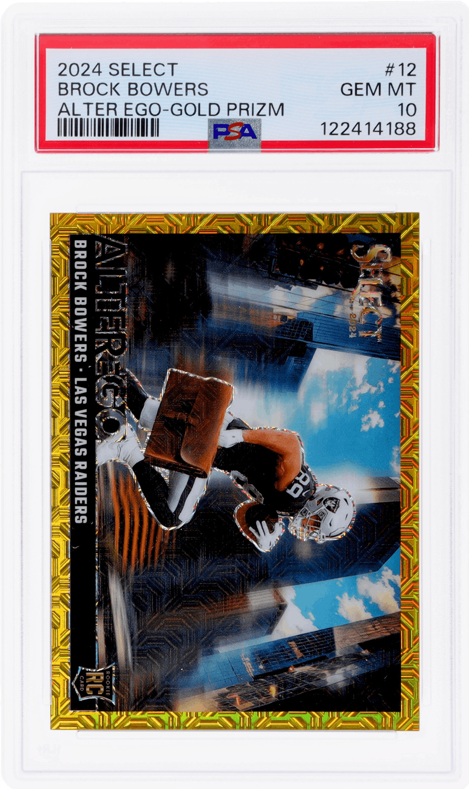 2024 Panini Select Brock Bowers Alter Ego Gold Prizm #12 /10 PSA 10