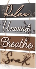 Image of 3D Farmhouse Bathroom Decor Bathroom Sign Relax Soak Unwind Breathe Wood Hanging