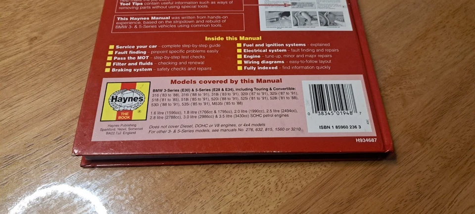 BMW 3 & 5 SERIES 1981 to 91 HAYNES WORKSHOP MANUAL 1948 IN CLEAN COND & FREE P&P - Image 3 of 4