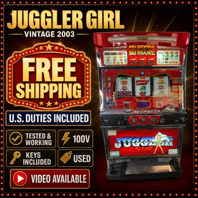 Juggler Girl Vintage Pachislot Japanese Slot Machine Kitac Red Panel 100V - Image 1 of 4