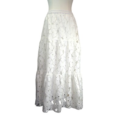 Women's Linea White Floral Cotton Long Skirt - Size 1X