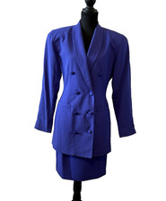 Casual Corner 2pc Blue Skirt Suit Size 6 Double-Breasted Shawl Lapel Lined