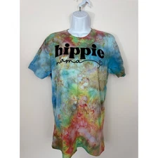 Handmade Hippie Mama Tie Dye Graphic T-Shirt Women’s Med Bella + Canvas Rainbow