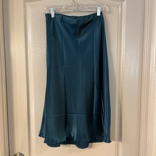 Beautiful Teal Satin Midi Skirt   XS Slit New With Tag By Always Romantic
