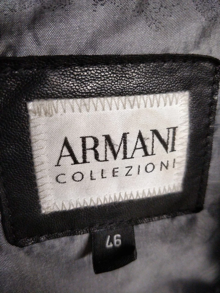 Chaqueta de cuero negra minimalista vintage Armani Collezioni Agent Foto 2 de 4