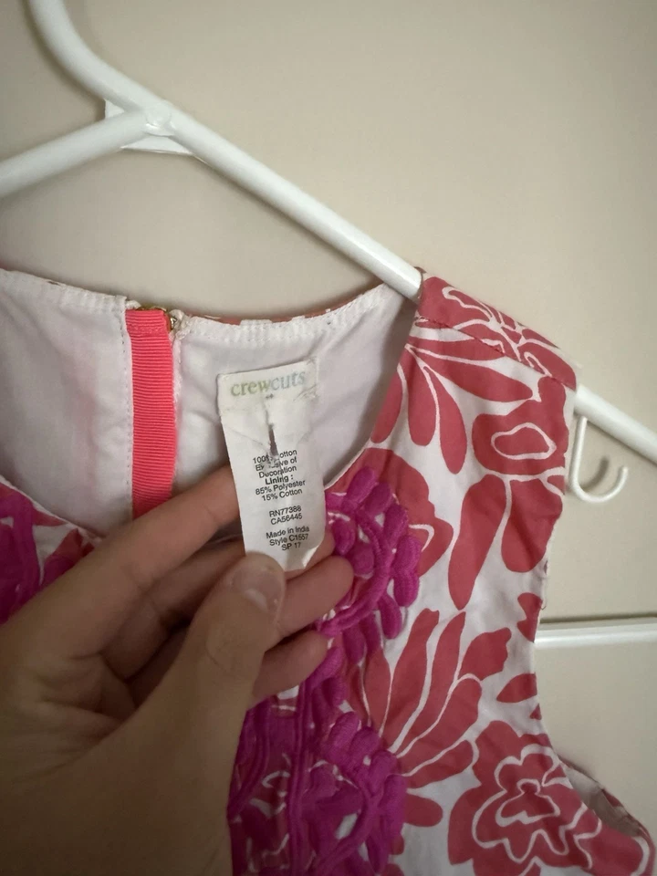 Crewcuts White & Coral Embroidered Dress EUC Girls Sleeveless Size 10 - Image 4 of 4