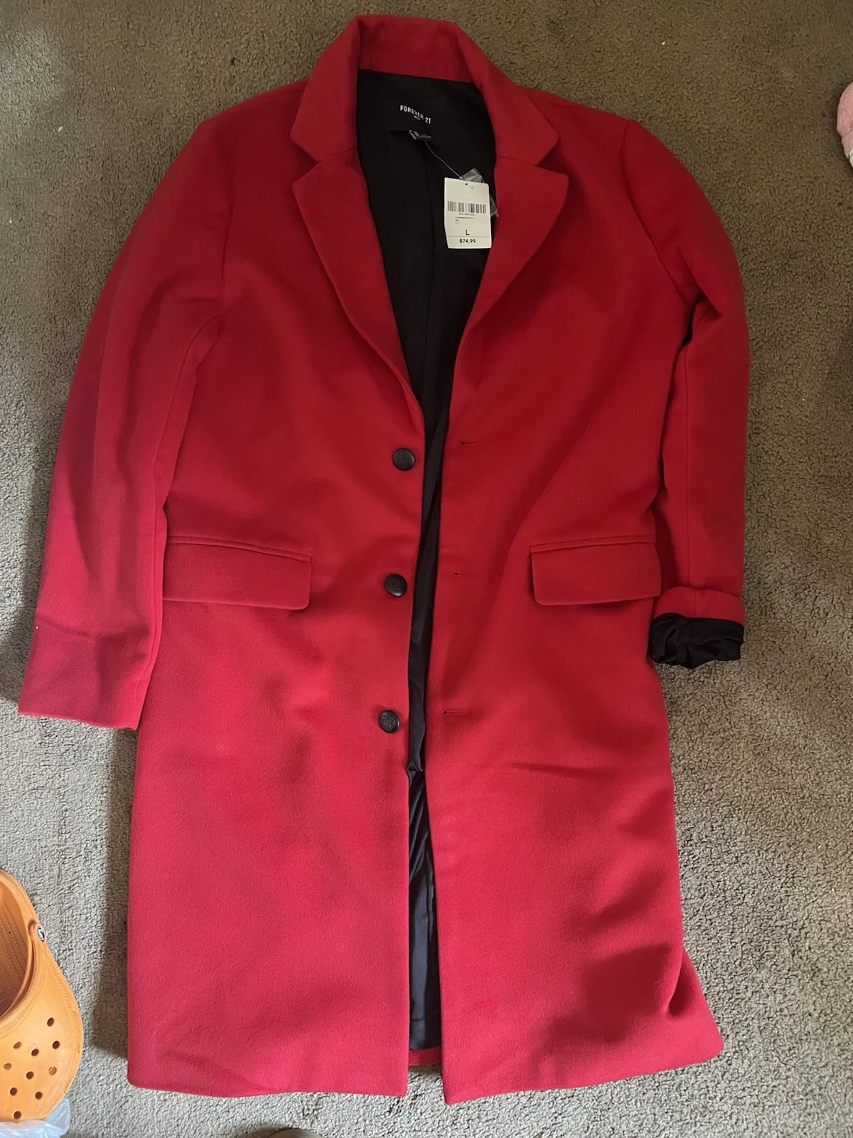 Forever 21 Men Red Single-Breasted Longline Overcoat image 1