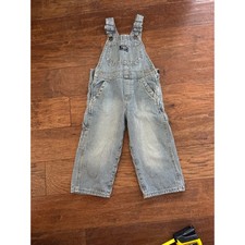 OshKosh Bgosh 2T Hickory Stripe Vestbak Railroad Denim Overalls Blue White Kids