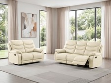CREAM Italian Leather 3 Seater + 2 Seater Manual Reclining Suite FUSION