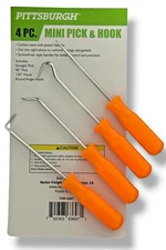 Pittsburgh 4 Piece Mini Pick & Hook Set - Straight, 90º, 120º Hook, Round Angle