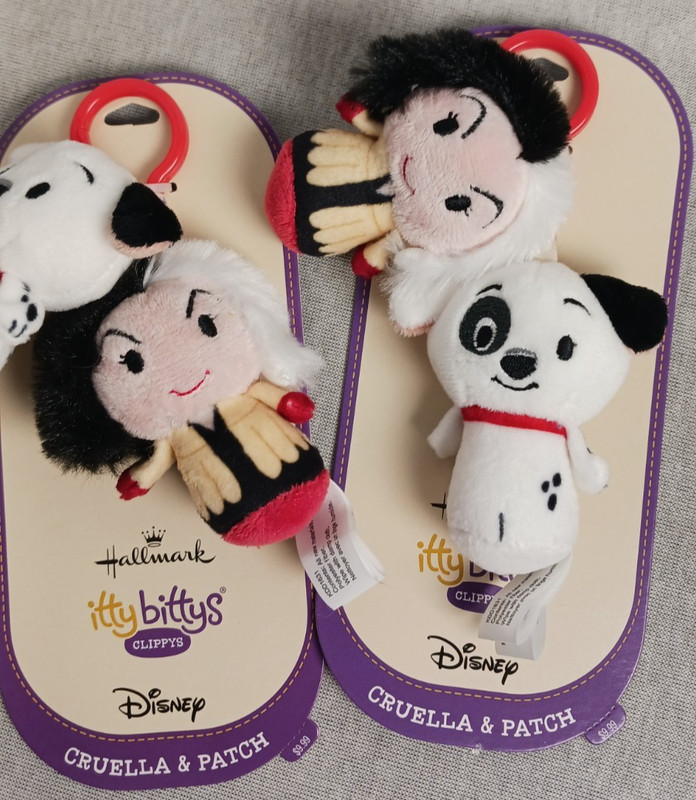 X2 CRUELLA & PATCH - HALLMARK ITTY BITTYS CLIPPYS - DISNEY ~ New Keychain, Clip