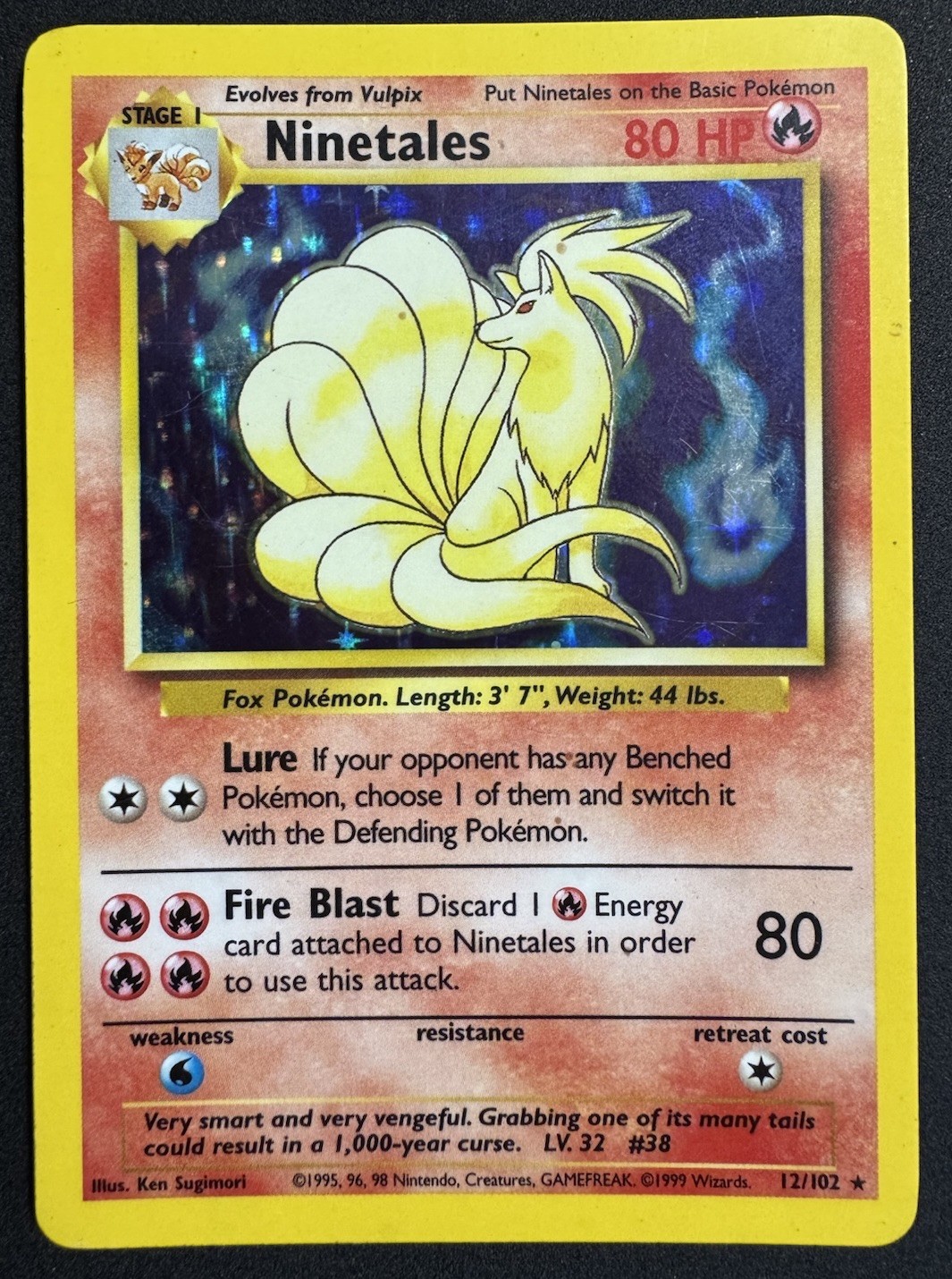 Pokemon Ninetales 12/102 Base Set Holo Rare Unlimited English 1999 MP