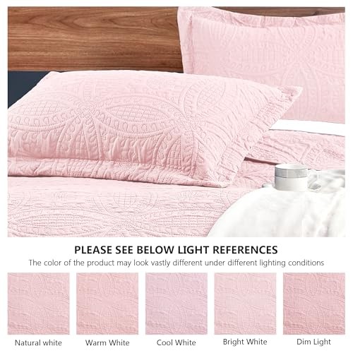 King Size Quilt Set Pink Bedspreads - Soft King (106"x96") Coin Pattern Pink - Picture 6 of 7