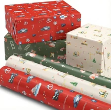 ZICOTO Beautiful Christmas Wrapping Paper Roll Set - Cute Set of 3 Quality Rolls