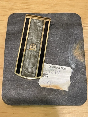 Pince à billets Christian Dior vintage 151219 écusson émaillé sur ton or