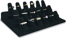 18 Finger Ring Display Stand Black Velvet 3 Step Jewelry Organizer Holder