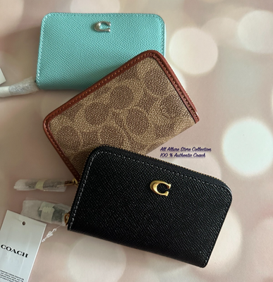 Leather Wallet Zip Around Coin Case In Signature Canvas Coach NWT