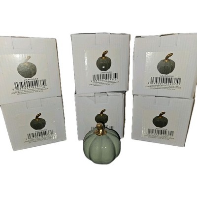 X6 Grün & Gold Halloween Herbst Dekor Keramik Kürbisse Brandneu Verpackt Geschenk