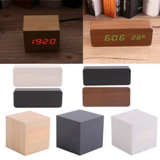 Electronic Digital Wooden LED Alarm Clock Sounds Control Temperature Desk Decor