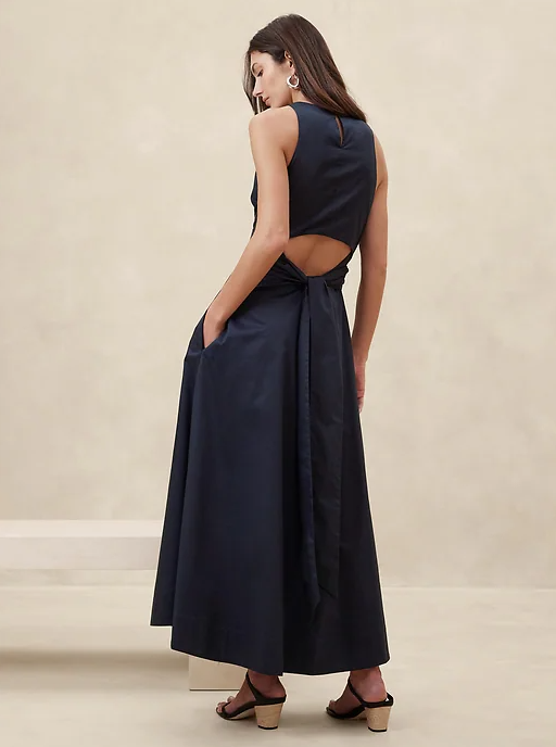 ばなな Banana Republic Stretch-Cotton Poplin Maxi Dress Navy Blue