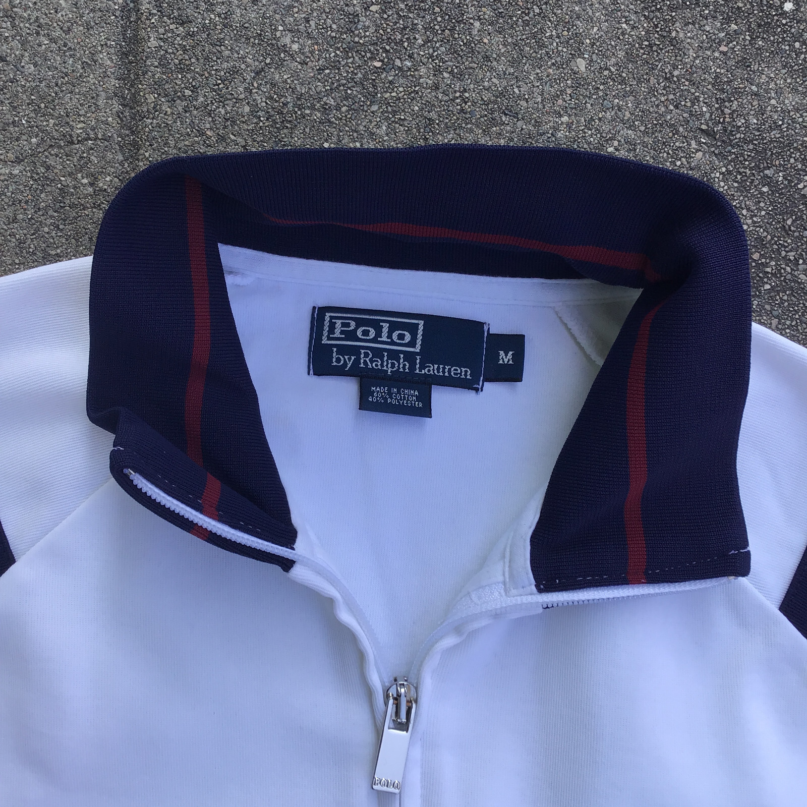 Polo Vintage Ralph Lauren Uomo Media Cerniera Intera Blu Bianco Track Jacket Pony