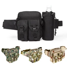 Military Tactical Waist Bag Adjustable Sling Pack with Water Bottle Pouch Holder