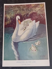 vtg postcard art Springtime on the lake Cedric Chater unposted