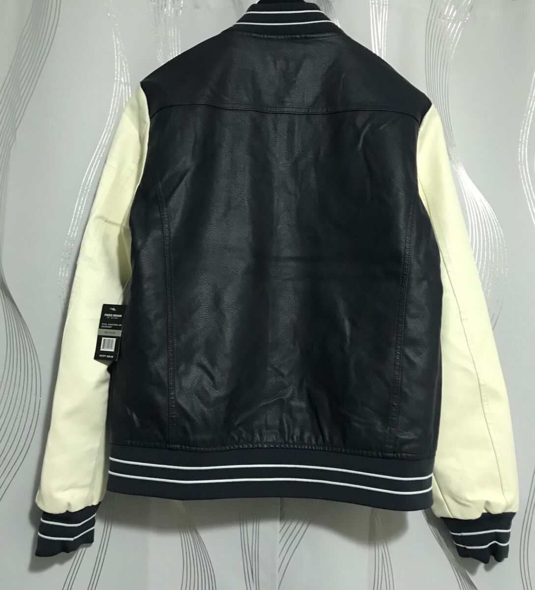 Jacket Fried Denim G NYC Blue & White Faux Leather Varsity Jacket Fried Denim G NYC Blue & White Faux Leather Varsity
