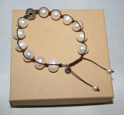 Silpada Sterling Silver Pearl Brown Cord Rugged Pearl Adjustable Bracelet B2424