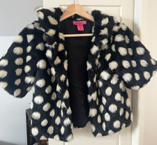 Betsey Johnson Faux Fur Black & White Dots Jacket Kids Size Xl, Slightly Used