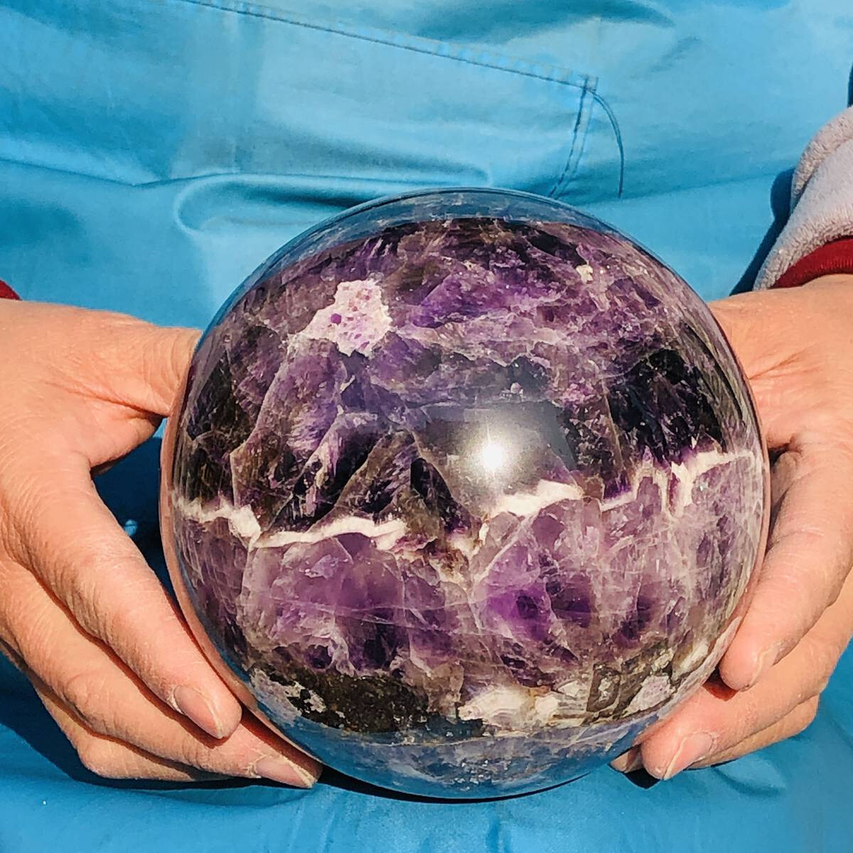 2490G Natural Beautiful Dream Amethyst Quartz Crystal Sphere Ball Healing 3323