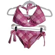 Joe Boxer NWT Pink Gold Foil Plaid Seas 3010 Bikini Bathing Suit Size S