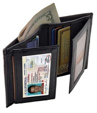 Mens Genuine Leather Bifold 12 Card Slots Flap 2 ID Windows Thin Wallet