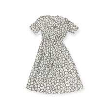 Vintage Women’s 80s Dress Taupe White Floral Pleated Preppy  Sz 8 Cottegecore