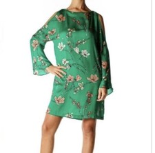 Zara Open Sleeves Floral Dress XS Green 