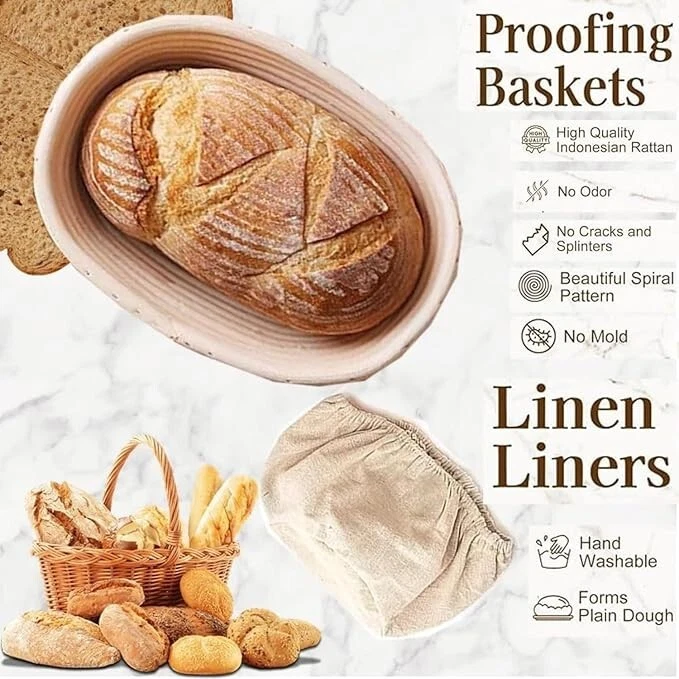 Rattan Bread Proofing Basket Set Sourdough Bannetons Proving Basket Bread Baking - Image 4 of 4
