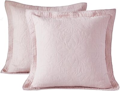 100% Cotton Quilted Floral Pillow Shams Set of 2 Sage Green Standard Size 20x26