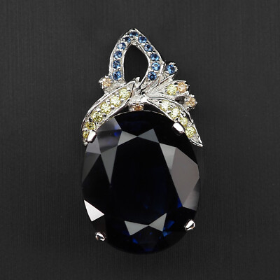 Classically Royal Blue Sapphire 24.25Ct 925 Sterling Silver Handmade Pendants