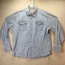 Wrangler Indigo Pearl Snap Denim Blue Long Sleeve Western Shirt Men's Tag XL