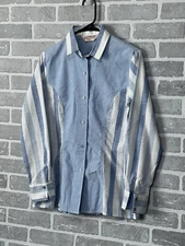 Stage.West By Prior Women’s 9/10 Blue White Stripe Long Sleeve Button Up Shirt
