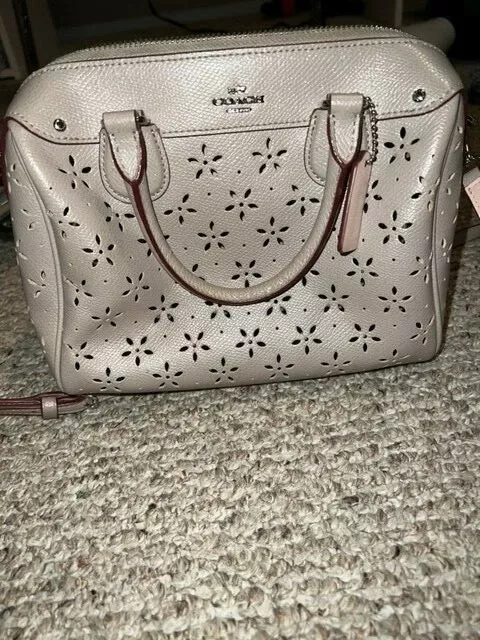 Authentic Coach Ivory Laser Cut Mini Bennett Satchel Leather Crossbody Bag