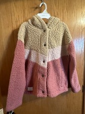 Abercrombie Kids Girls Faux Fur Fleece Cream Brown Peach Color Jacket Sz. 15/16