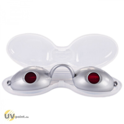 Solarium Schutzbrille Augenschutz UV-Brille für Sonnenbank im Etui (silber)