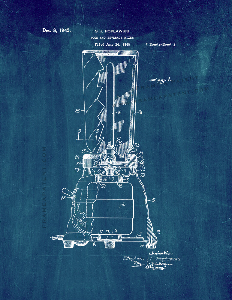 Food and Beverage Mixer Patent Print Midnight