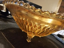 Vintgage Jeanette Glass 3 Footed Marigold Anniversary  Dish Bowl Carnival Glass 