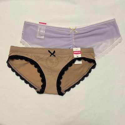 NWT Cosmopolitan 2 Pk Bikini Panties Women's 5/S Lace Purple Peach Sexy Stretch