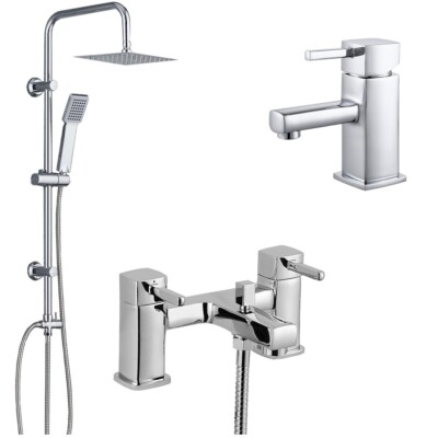Bad Dusche Mischbatterie mit 3-Wege Quadrat Starre Steigstufe Duscharmatur Set & Waschtischarmatur