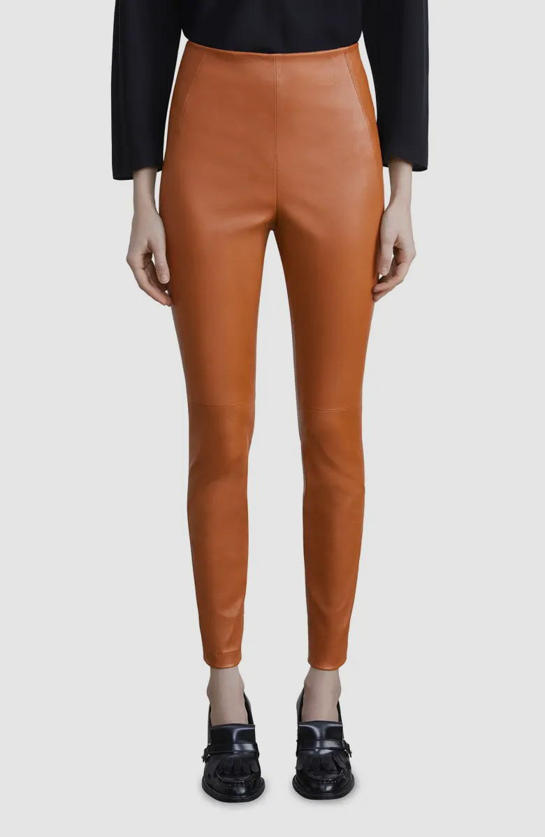 $1998 Lafayette 148 Women's Brown High-Waist Leather Cigarette Pants Size Small